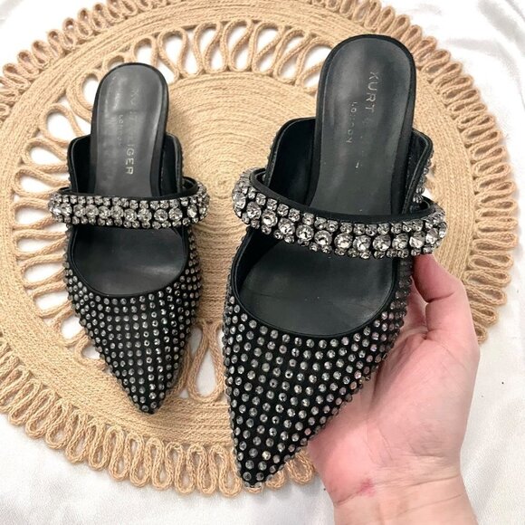 Kurt Geiger London Princely Jeweled Mules Rhinestone Black Size EU 36.5 - Picture 2 of 11